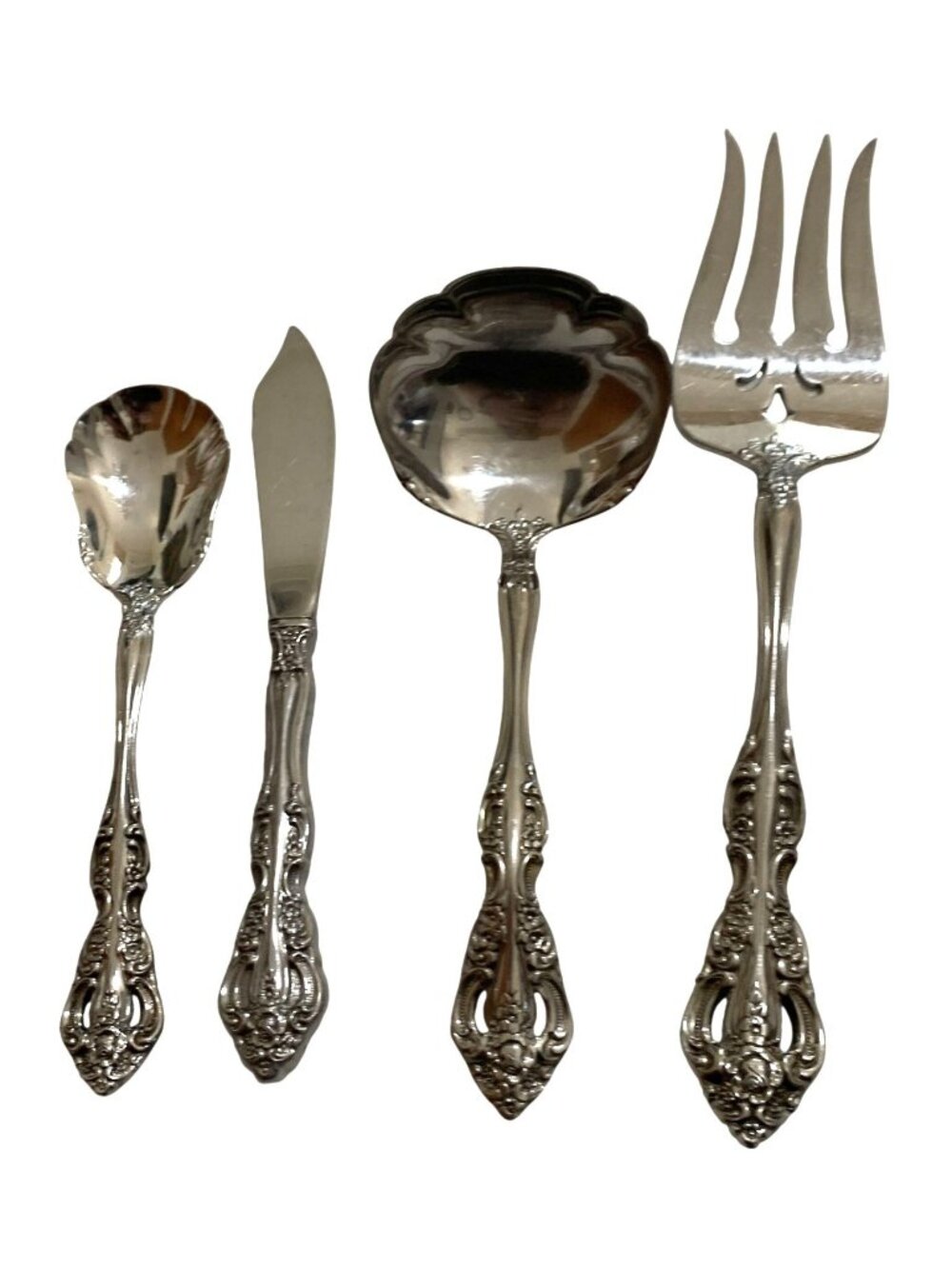 Oneida Michelangelo Cube Stainless  Serving Set 4 Pieces Sugar Spoon Fork Ladle